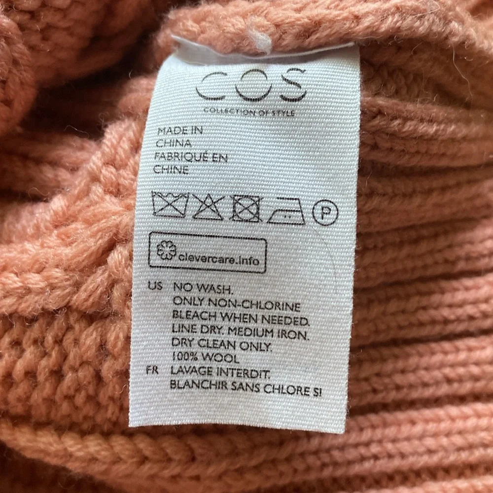 COS Wool Cable Knit Jumper Chunky Mock Neck Pink Thick Fall‎ Winter